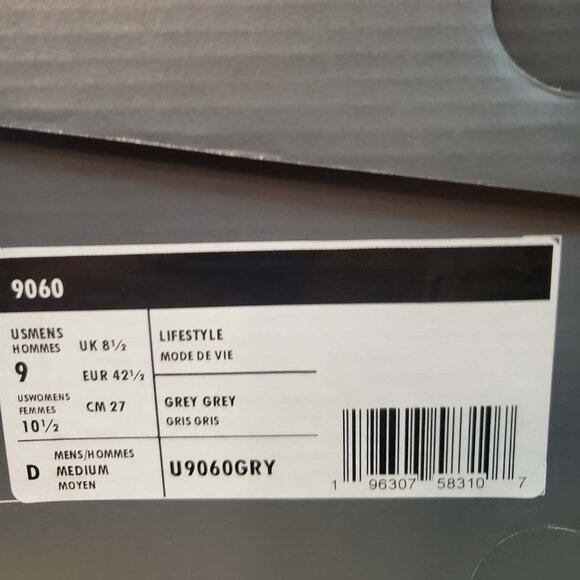 New Balance 9060 sneaker GRAY U9060gry rain cloud (9M / 10.5W) - Picture 2 of 10